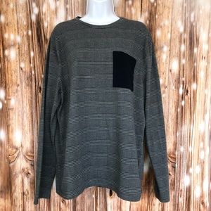 Express Blue and Gray Plaid Striped Long Sleeve Pocket Tee